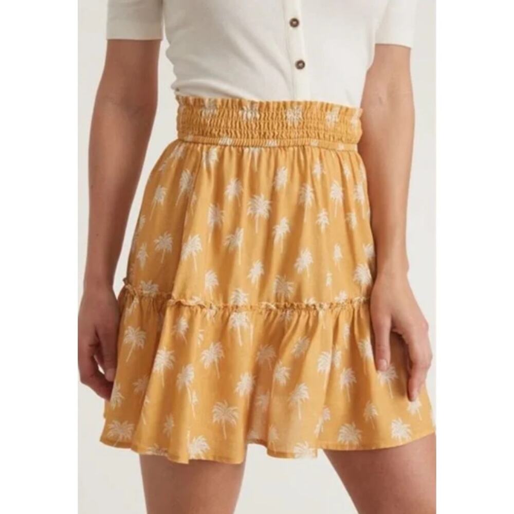 Marine Layer Sofie Smocked Mini Skirt Gold Palm Women's Medium Boho Summer‎
